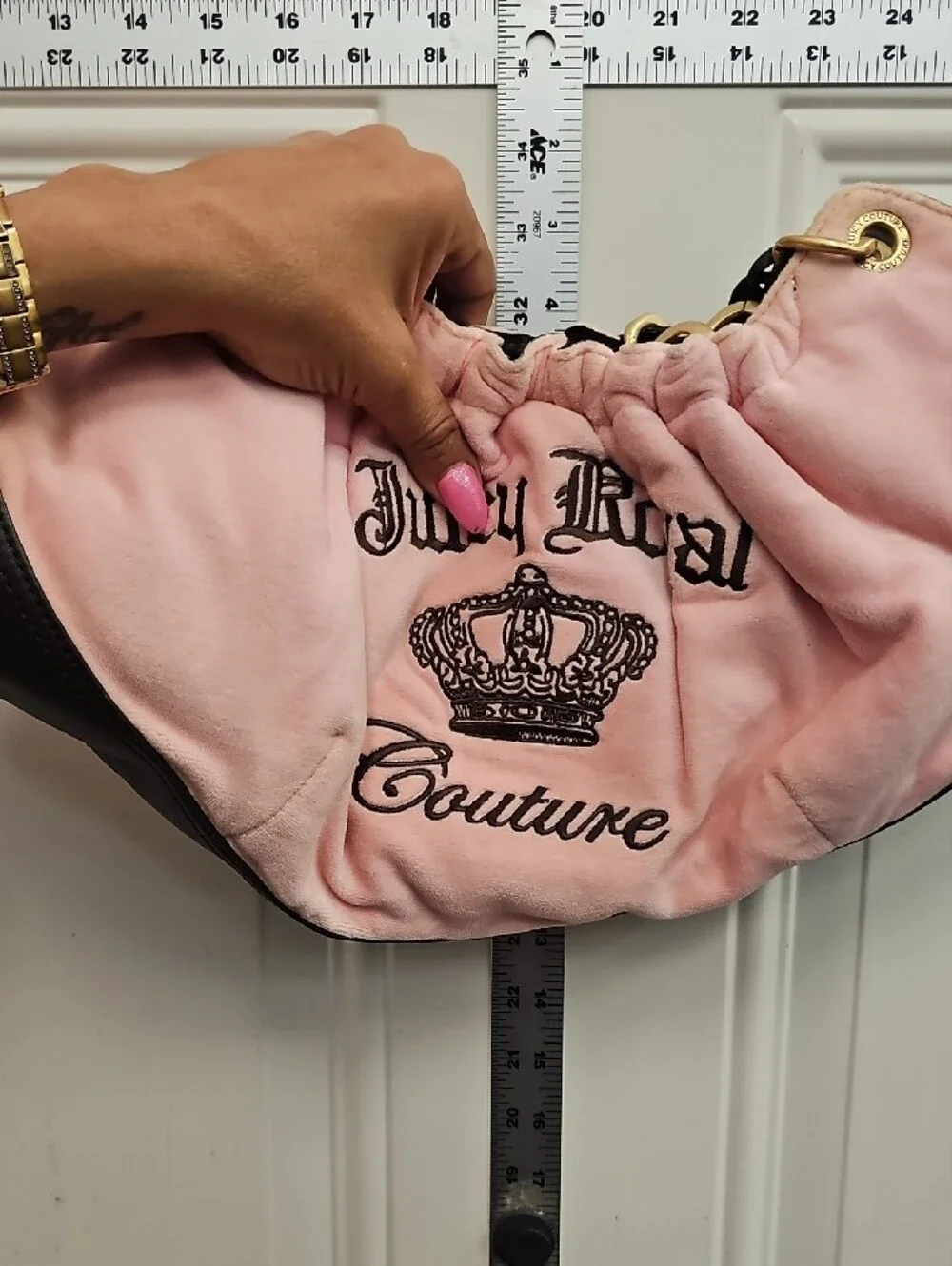 Juicy Couture Pink Velvet Chain-Handle Shoulder Bag with Gold Hardware, Vintage.